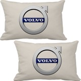 Asr Volvo 2 Li Lüks Araç Boyun Yastığı Bej ve Ahşap Logo Anahtarlık