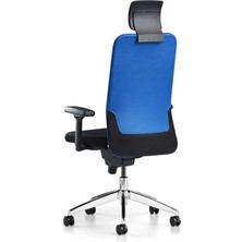 Bürotime Comfy Başlıklı Çalışma Koltuğu | 3D Kol | Krom Ayak | Mavi/siyah