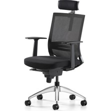 Bürotime Cozy Başlıklı Çalışma Koltuğu - Sabit T Kol - Alüminyum Ayak - Siyah