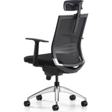Bürotime Cozy Başlıklı Çalışma Koltuğu - Sabit T Kol - Alüminyum Ayak - Siyah