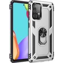 Nevarium Samsung Galaxy A32 Kılıf Tank Yüzüklü Yüksek Korumalı Silikon - Gümüş