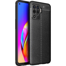 Nevarium Oppo Reno 5 Lite Kılıf Focus Derili Silikon - Siyah