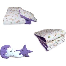 Bebek Özel Pamuklu Park Beşik Bebek Uyku Seti 9 Parça (Karaca Desen/lila)