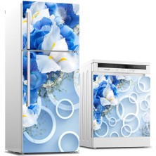 Sticker Art Buzdolabı ve Bulaşık Makinası Beyaz Eşya Sticker Kaplama 3D Mavi Çiçek