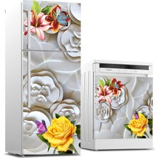 Sticker Art Buzdolabı ve Bulaşık Makinası Beyaz Eşya Sticker Kaplama Kabartma Gül