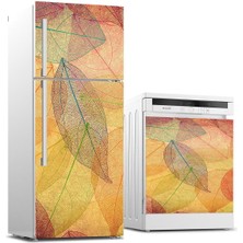 Sticker Art Buzdolabı ve Bulaşık Makinası Beyaz Eşya Sticker Kaplama Sonbahar Yapraklar