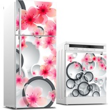 Sticker Art Buzdolabı ve Bulaşık Makinası Beyaz Eşya Sticker Kaplama Oval Çiçekler