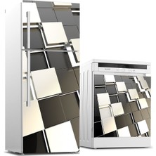 Sticker Art Buzdolabı ve Bulaşık Makinası Beyaz Eşya Sticker Kaplama 3D Kareler