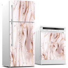 Sticker Art Buzdolabı ve Bulaşık Makinası Beyaz Eşya Sticker Kaplama Soyut Altın