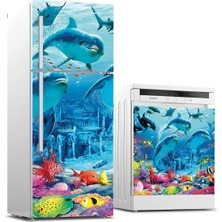 Sticker Art Buzdolabı ve Bulaşık Makinası Beyaz Eşya Sticker Kaplama Yunus Balığı