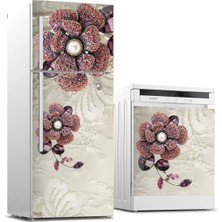Sticker Art Buzdolabı ve Bulaşık Makinası Beyaz Eşya Sticker Kaplama Elmas Çiçek