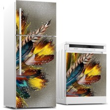 Sticker Art Buzdolabı ve Bulaşık Makinası Beyaz Eşya Sticker Kaplama Modern Tüy