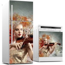 Sticker Art Buzdolabı ve Bulaşık Makinası Beyaz Eşya Sticker Kaplama Keman Güzellik