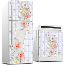 Sticker Art Buzdolabı ve Bulaşık Makinası Beyaz Eşya Sticker Kaplama Pembe Çiçek Desen