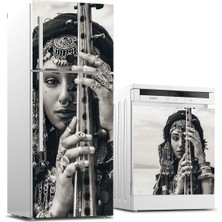 Sticker Art Buzdolabı ve Bulaşık Makinası Beyaz Eşya Sticker Kaplama Çingene Kız