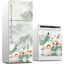 Sticker Art Buzdolabı ve Bulaşık Makinası Beyaz Eşya Sticker Kaplama Çiçek Resim