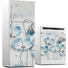 Sticker Art Buzdolabı ve Bulaşık Makinası Beyaz Eşya Sticker Kaplama Mavi Çiçek