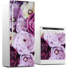 Sticker Art Buzdolabı ve Bulaşık Makinası Beyaz Eşya Sticker Kaplama Mor Güller