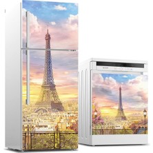 Sticker Art Buzdolabı ve Bulaşık Makinası Beyaz Eşya Sticker Kaplama Vintage Eyfel Kulesi