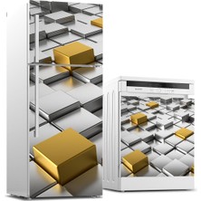 Sticker Art Buzdolabı ve Bulaşık Makinası Beyaz Eşya Sticker Kaplama 3D Altın