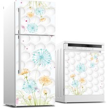 Sticker Art Buzdolabı ve Bulaşık Makinası Beyaz Eşya Sticker Kaplama Beyaz Çiçekler