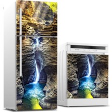Sticker Art Buzdolabı ve Bulaşık Makinası Beyaz Eşya Sticker Kaplama Şelale Kanyon