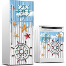 Sticker Art Buzdolabı ve Bulaşık Makinası Beyaz Eşya Sticker Kaplama Denizci Dümen