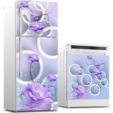 Sticker Art Buzdolabı ve Bulaşık Makinası Beyaz Eşya Sticker Kaplama Mor Çiçekler