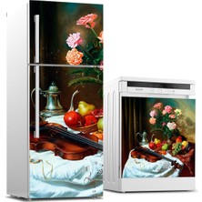 Sticker Art Buzdolabı ve Bulaşık Makinası Beyaz Eşya Sticker Kaplama Keman Çiçek