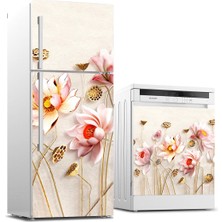 Sticker Art Buzdolabı ve Bulaşık Makinası Beyaz Eşya Sticker Kaplama Parlak Çiçek