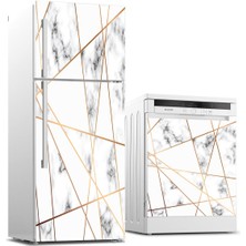 Sticker Art Buzdolabı ve Bulaşık Makinası Beyaz Eşya Sticker Kaplama Geometrik Mermer