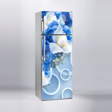 Sticker Art Buzdolabı Sticker Kaplama Dolap Kaplama Etiketi 3D Mavi Çiçek