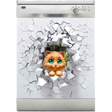 Sticker Art Bulaşık Makinesi Sticker Kaplama Beyaz Eşya Kaplama Şirin Kedi