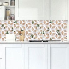 Sticker Art Mutfak Tezgah Arası Folyo Fayans Kaplama Folyosu Yeşil Çiçek Yapraklar