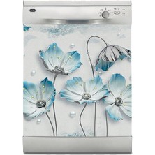 Sticker Art Bulaşık Makinesi Sticker Kaplama Beyaz Eşya Kaplama Mavi Çiçek