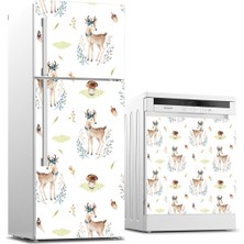 Sticker Art Buzdolabı ve Bulaşık Makinası Beyaz Eşya Sticker Kaplama Geyik Mantar