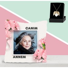 BK Kişiye Özel Fotoğraflı Canım Annem Tasarımlı Yastık ve Melek Kolye Seti-3