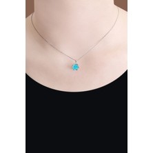 Safa Gümüş 925 Ayar Deniz Mavisi Flora Lotus Gümüş Kolye