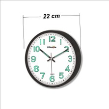 M3 Decorium Mineral Ön Camlı 22CM Siyah Çerçeve Sessiz Fosforlu Duvar Saati