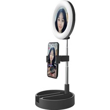 Viyesla LED Işıklı Aynalı Katlanabilir Işık Stand Selfie Kuaför Makyaj Işığı Ring Light 6 Inç Lamba