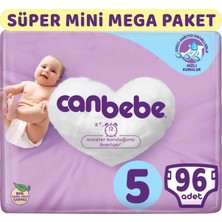 Canbebe Bebek Bezi Beden 5 11 - 18 kg Junior 96 Adet Süper Mini Mega Paket 6'lı Set