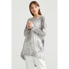 Tığ Triko Batik Desenli Tunik Gri