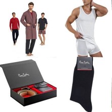 Pierre Cardin 4lü Çeyiz Paketi Robdöşambr Atlet Boxer Takım Çorap ve Kemer Cüzdan Set Bordo