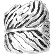 Labalaba Kadın Antik Gümüş Kaplama Yaprak Stilizesi Ayarlanabilir Başparmak Yüzük