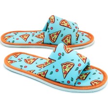 Chochili Unisex Mavi Pizza Desenli Önü Açık Yumuşak Tabanlı Ev Terlik