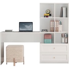 Zenio Side Çalışma Masası Kitaplıklı Çekmeceli Beyaz