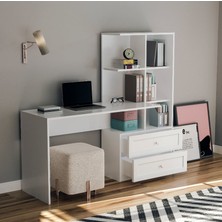 Zenio Side Çalışma Masası Kitaplıklı Çekmeceli Beyaz