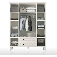 Zenio Assos Plus 4 Kapak 2 Çekmeceli Yüksek Ayaklı Gardırop Beyaz