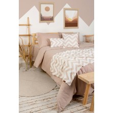 Hamur Yatak Runner Kırlent Seti Bohem Punch Panç Desen Yatak Örtüsü Line Bej