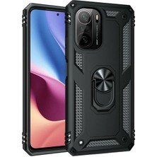 Gpack Xiaomi Mi 11I Kılıf Vega Tank Koruma Standlı Yüzüklü Mıknatıslı+Nano Glass Siyah